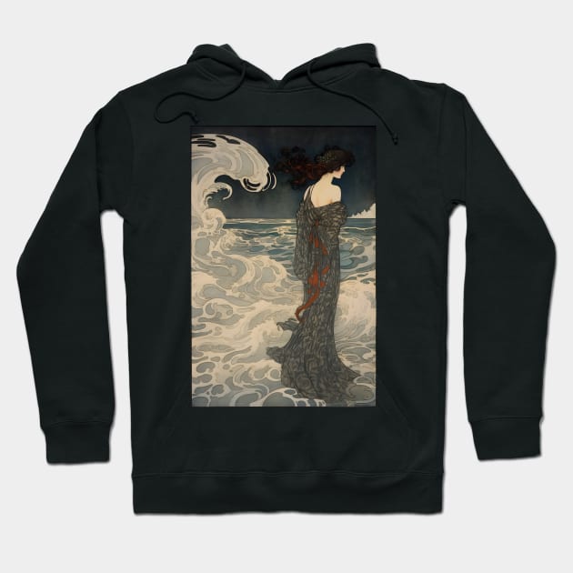 Graceful Waves - Lady by the Sea Hoodie by TooplesArt